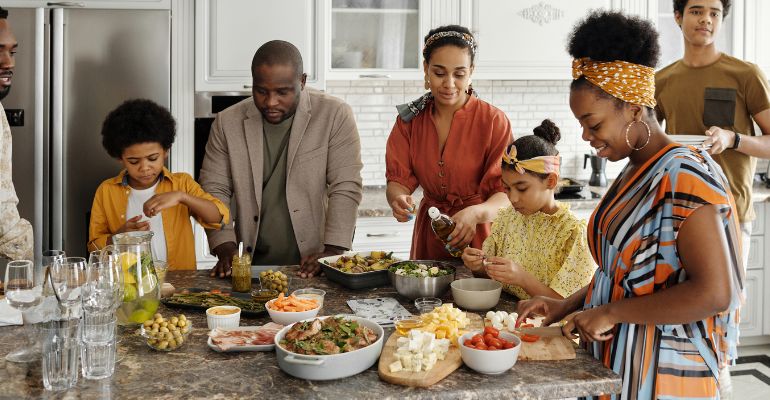 Family cooking a meal together