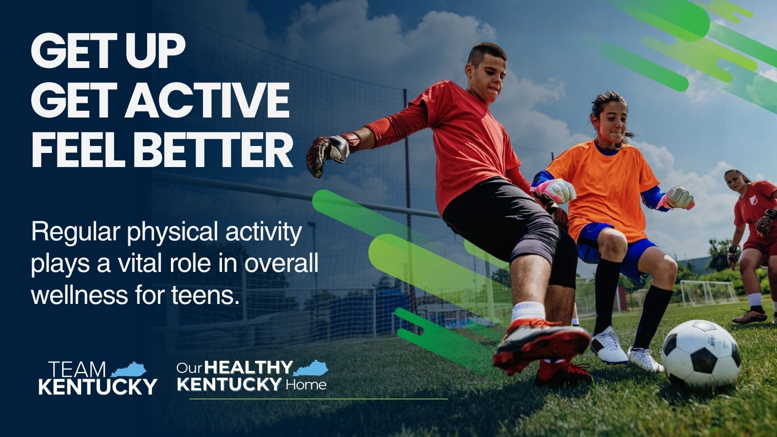 two teenagers one male one female playing soccer